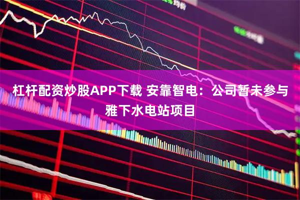 杠杆配资炒股APP下载 安靠智电：公司暂未参与雅下水电站项目